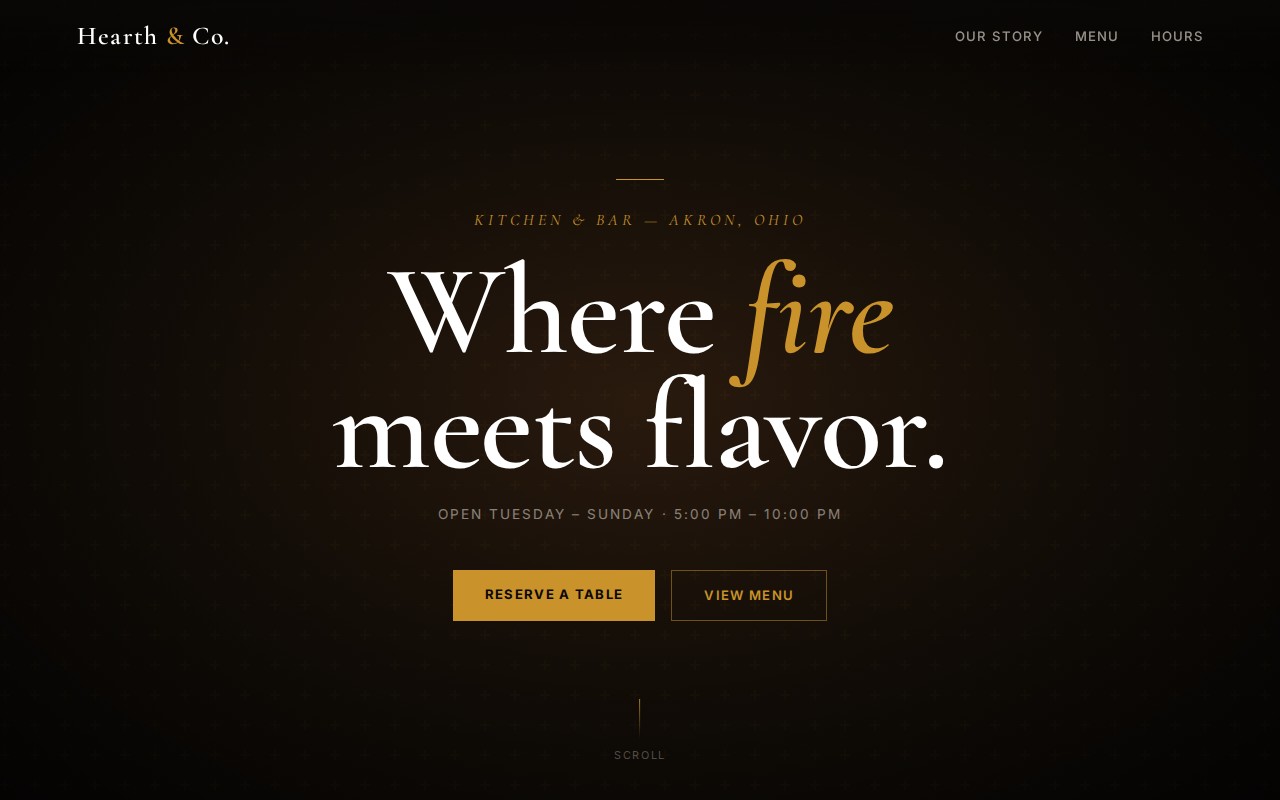 Hearth restaurant website design by 330 Digital - Akron kitchen and bar