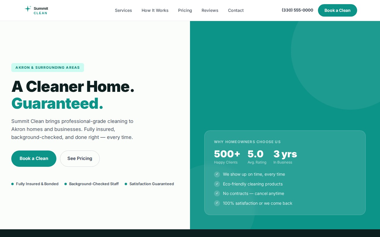 Summit Clean website design by 330 Digital - Akron cleaning service